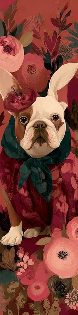 Free dog bookmarks featuring a white long ears bulldog red